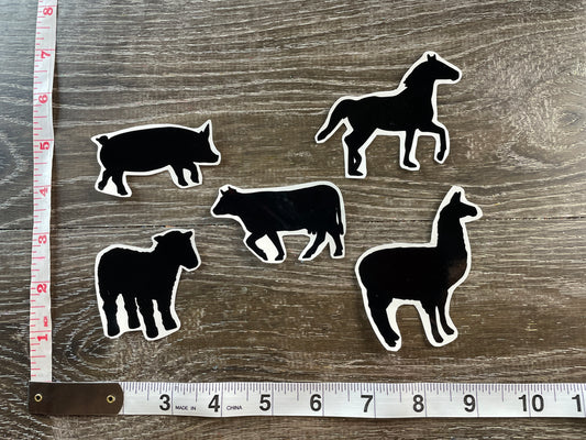 Set #25-A set of 5 Farm Animal Silhouette Vinyl Decals