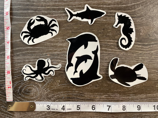 Set #22-A set of 5 Sea Animal Silhouette Vinyl Decals
